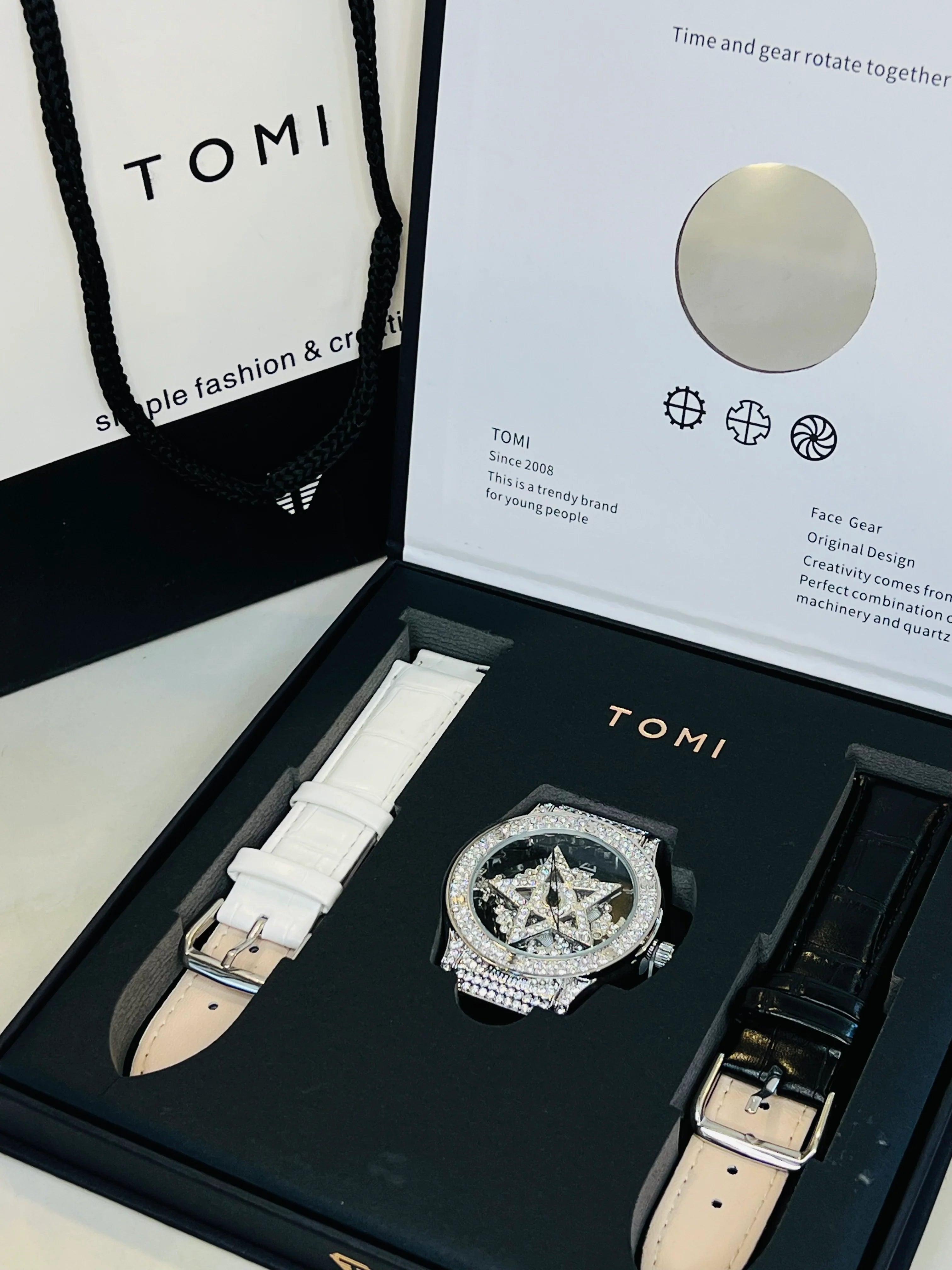 TOMI Iced Out Spinner Face Gear Silver - Tomi Watches