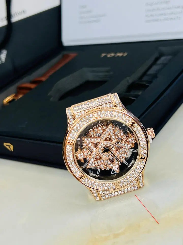 TOMI Skelton Iced Out Spinner Face Gear Silver - Tomi Watches