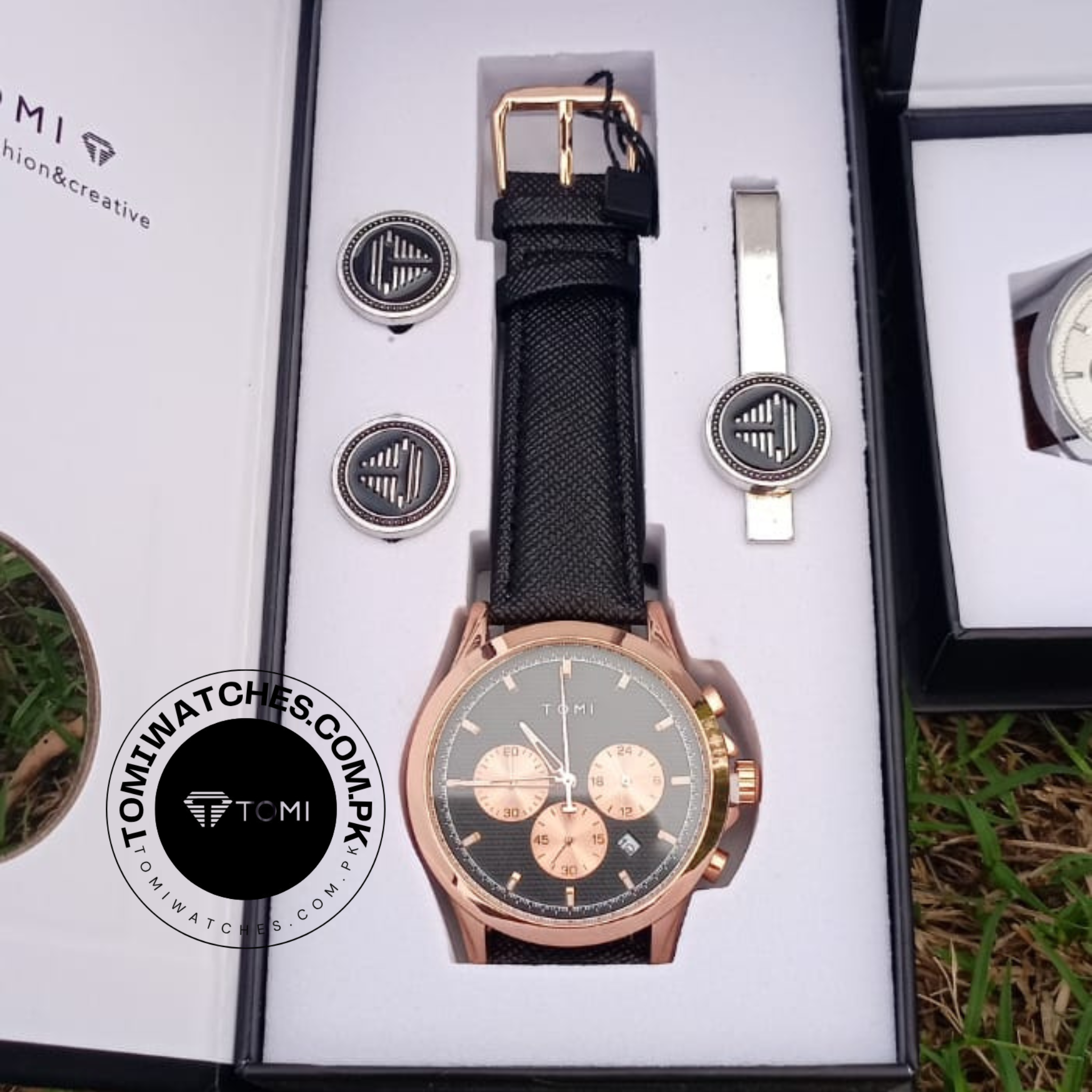 Tomi T-604 Men’s Luxury Stainless Steel Watch with Tomi Logo Cufflinks | Premium Quartz Wristwatch - Tomi Watches