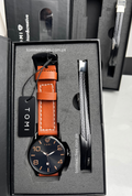 TOMI T-035 black dial watch with brown leather strap and bracelet gift set
