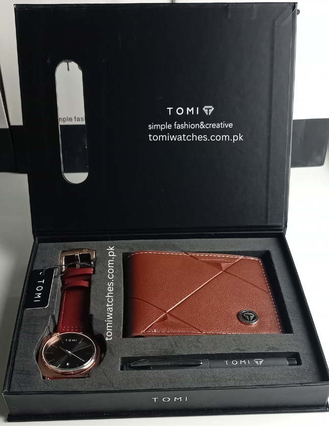TOMI T-084 3PCS  Gift Box Set with Watch, Wallet & Pen - Tomi Watches