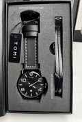 TOMI T-035 black leather watch and bracelet in premium presentation box