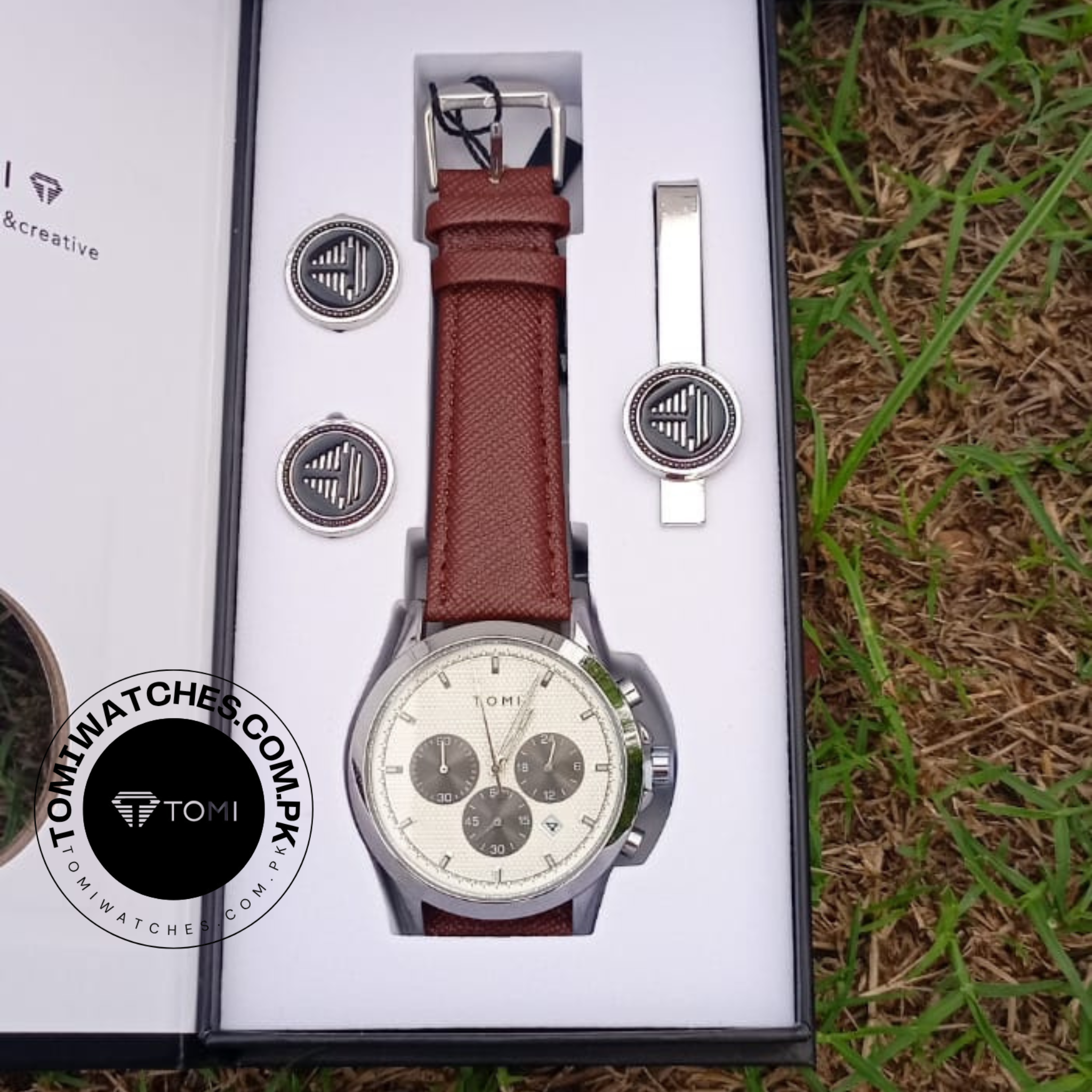 Tomi T-604 Men’s Luxury Stainless Steel Watch with Tomi Logo Cufflinks | Premium Quartz Wristwatch - Tomi Watches