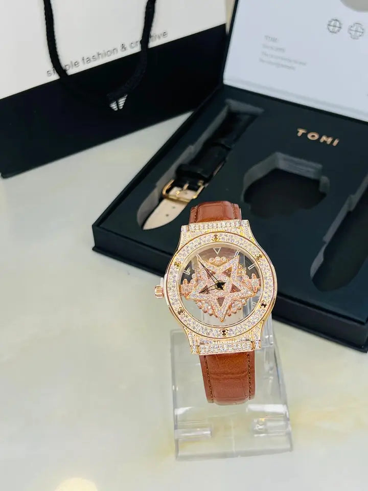 TOMI Skelton Iced Out Spinner Face Gear Silver - Tomi Watches