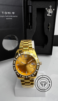 TOMI T-305 Luxury Men's Watch With Gift Box Set showcasing a gold variant with a golden dial