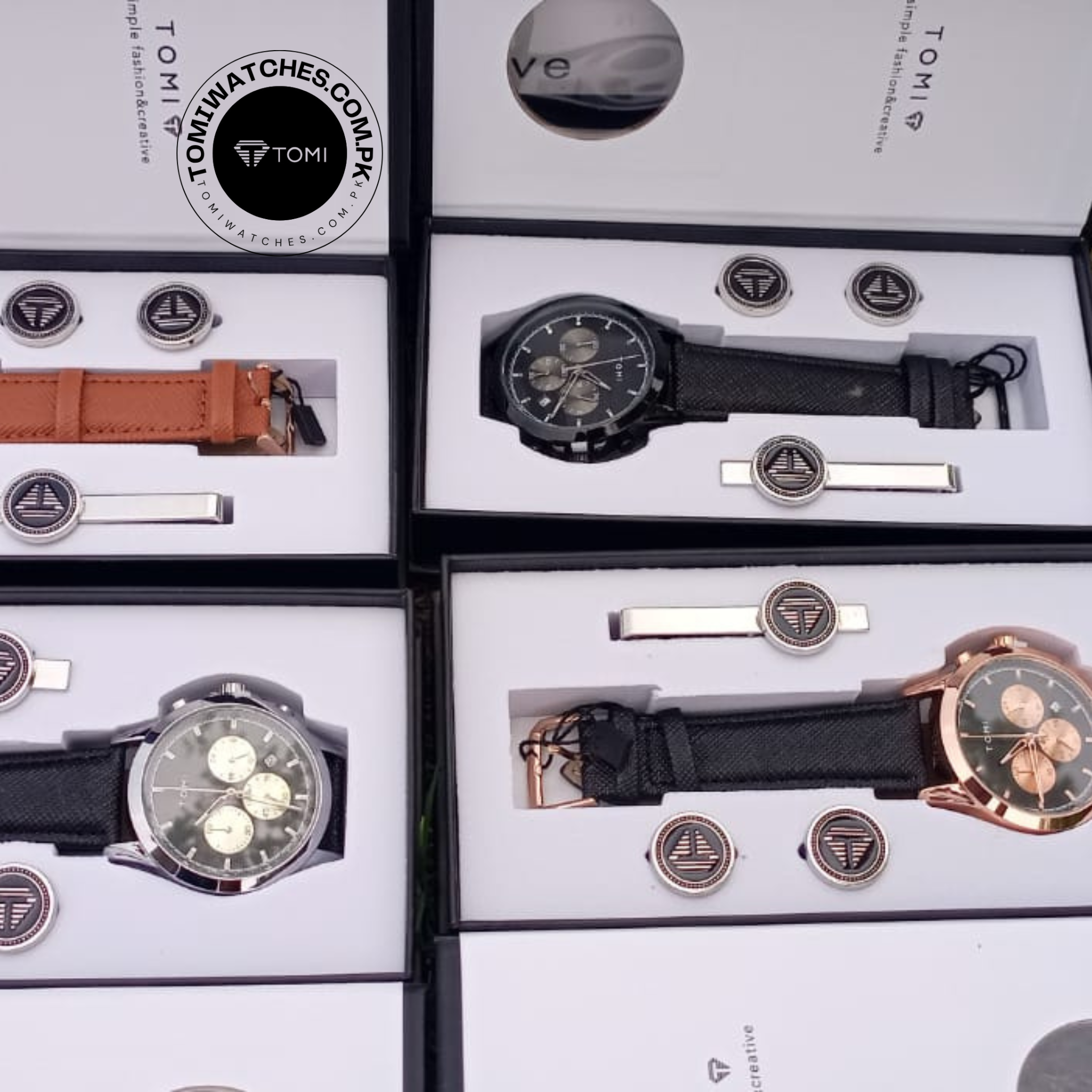 Tomi T-604 Men’s Luxury Stainless Steel Watch with Tomi Logo Cufflinks | Premium Quartz Wristwatch - Tomi Watches
