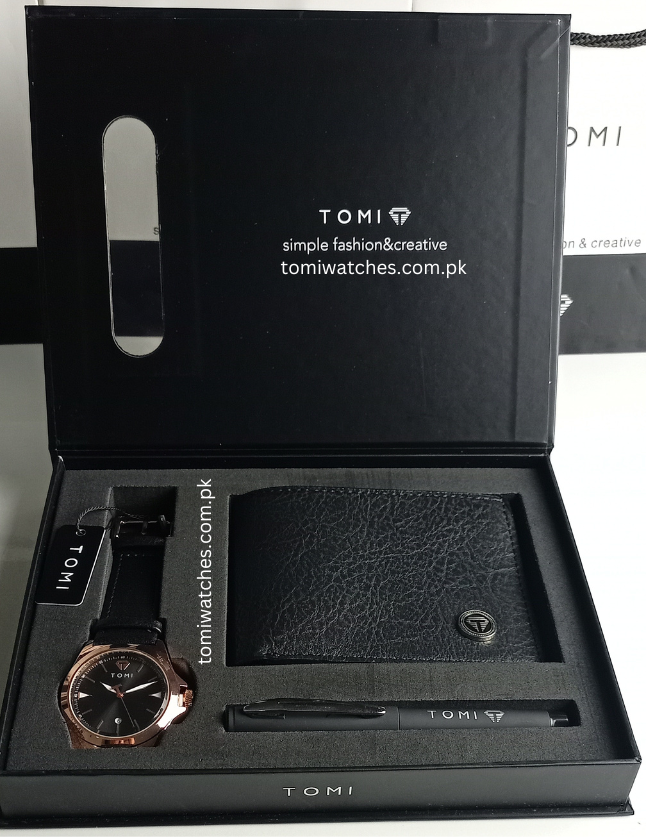 TOMI T-041 3PCS  Gift Box Set with Watch, Wallet & Pen - Tomi Watches