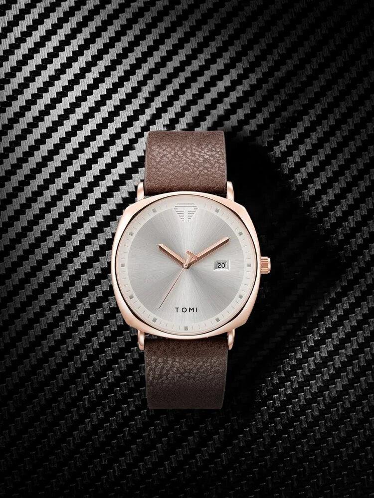 TOMI T-044 Men's Watch Quartz Date Leather Strap - Tomi Watches
