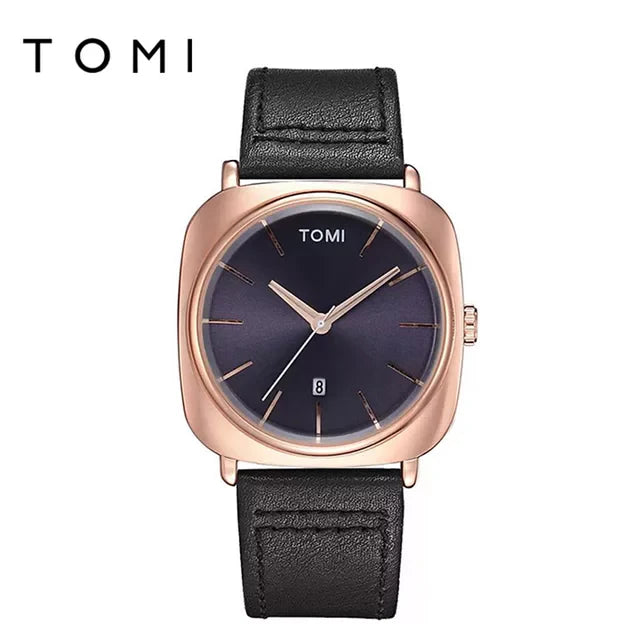 TOMI T-084 Men's Leather Strap Quartz Date Watch - Tomi Watches