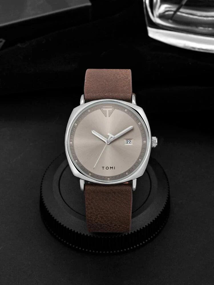 TOMI T-044 Men's Watch Quartz Date Leather Strap - Tomi Watches