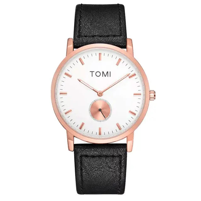 TOMI T-072 Slim Dial Quartz Watch with Leather Strap - Tomi Watches