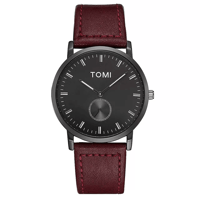 TOMI T-072 Chronograph Watch Slim Dial Quartz Leather Strap - Tomi Watches