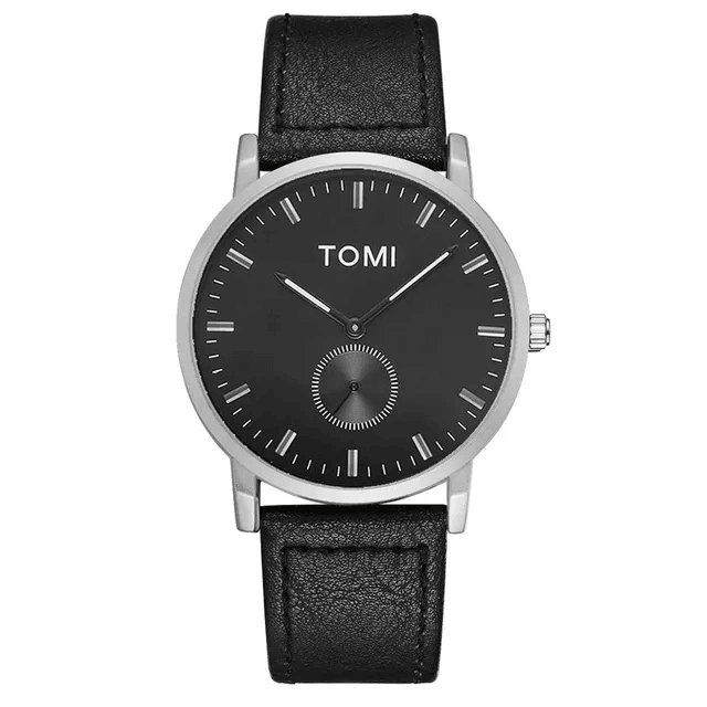 TOMI T-072 Chronograph Watch Slim Dial Quartz Leather Strap - Tomi Watches