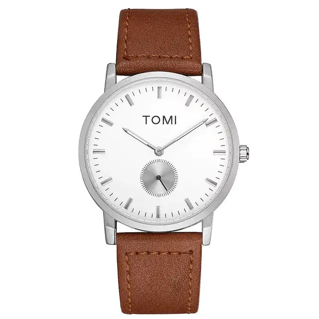 TOMI T-072 Slim Dial Quartz Watch with Leather Strap - Tomi Watches