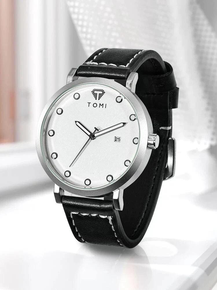 Black White TOMI T-074 Luxury Watch Date Quartz - Tomi Watches