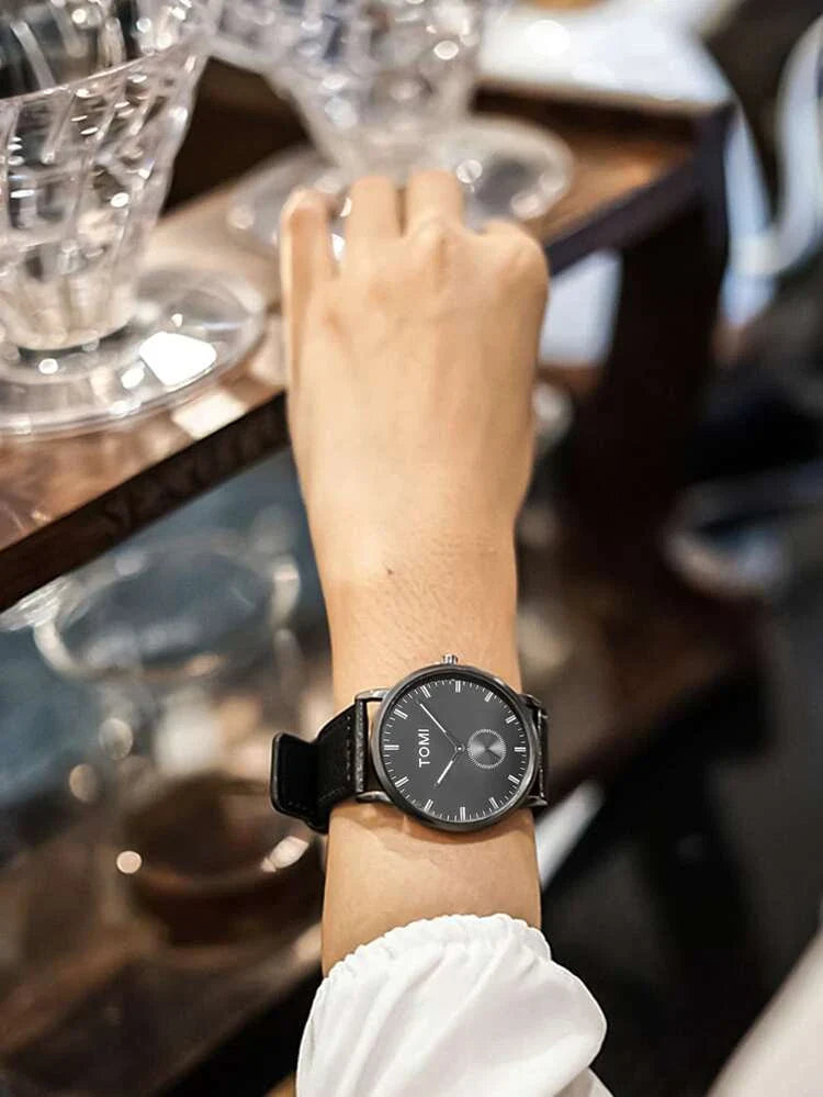 TOMI T-072 Slim Dial Quartz Watch with Leather Strap - Tomi Watches
