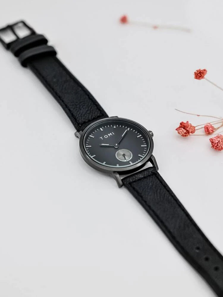 TOMI T-072 Slim Dial Quartz Watch with Leather Strap - Tomi Watches