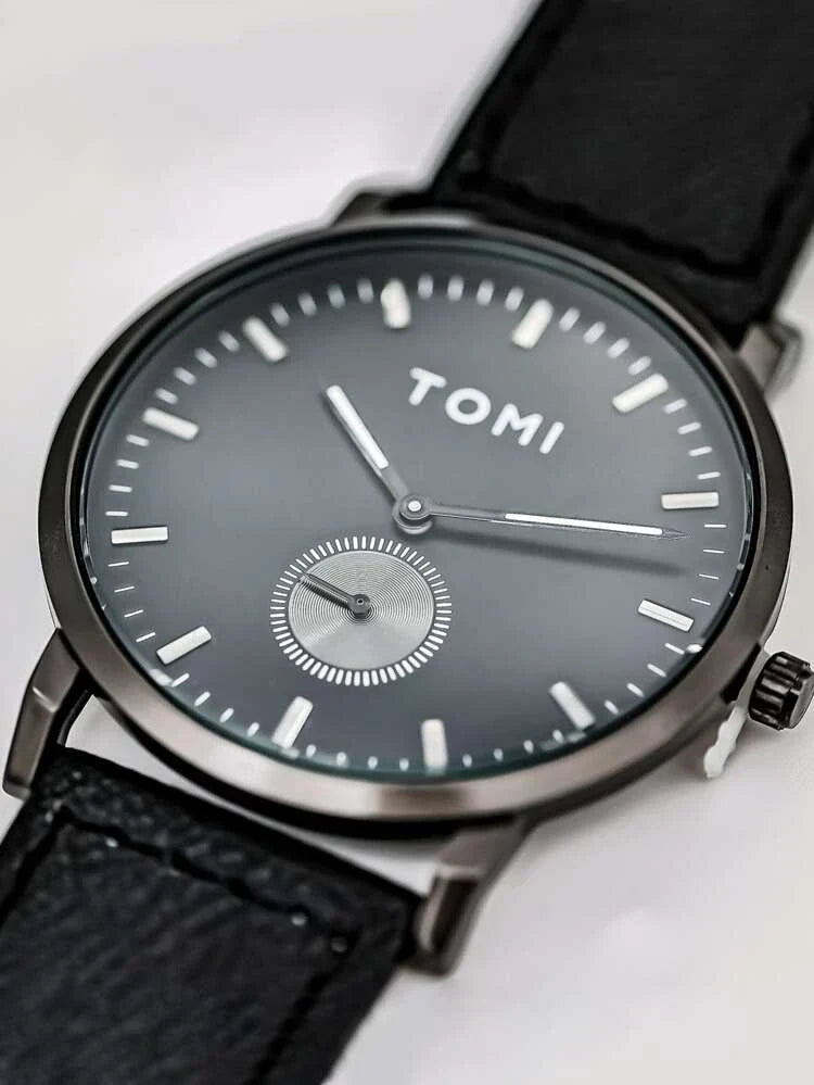 TOMI T-072 Slim Dial Quartz Watch with Leather Strap - Tomi Watches
