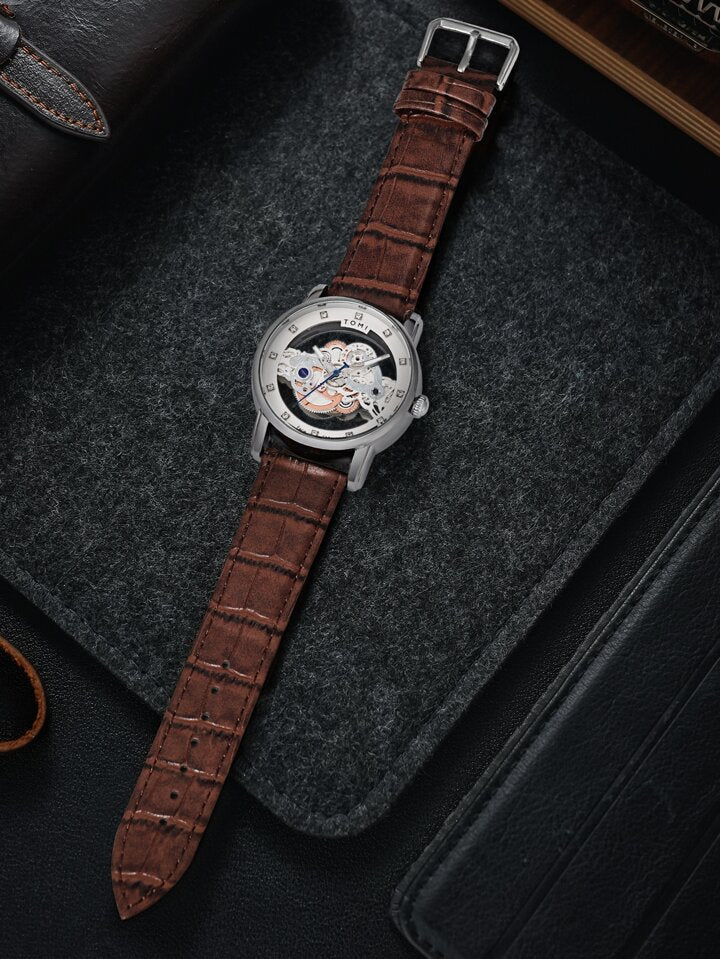 TOMI T-102 Skelton Face Gear Dual Strap Watch - Tomi Watches