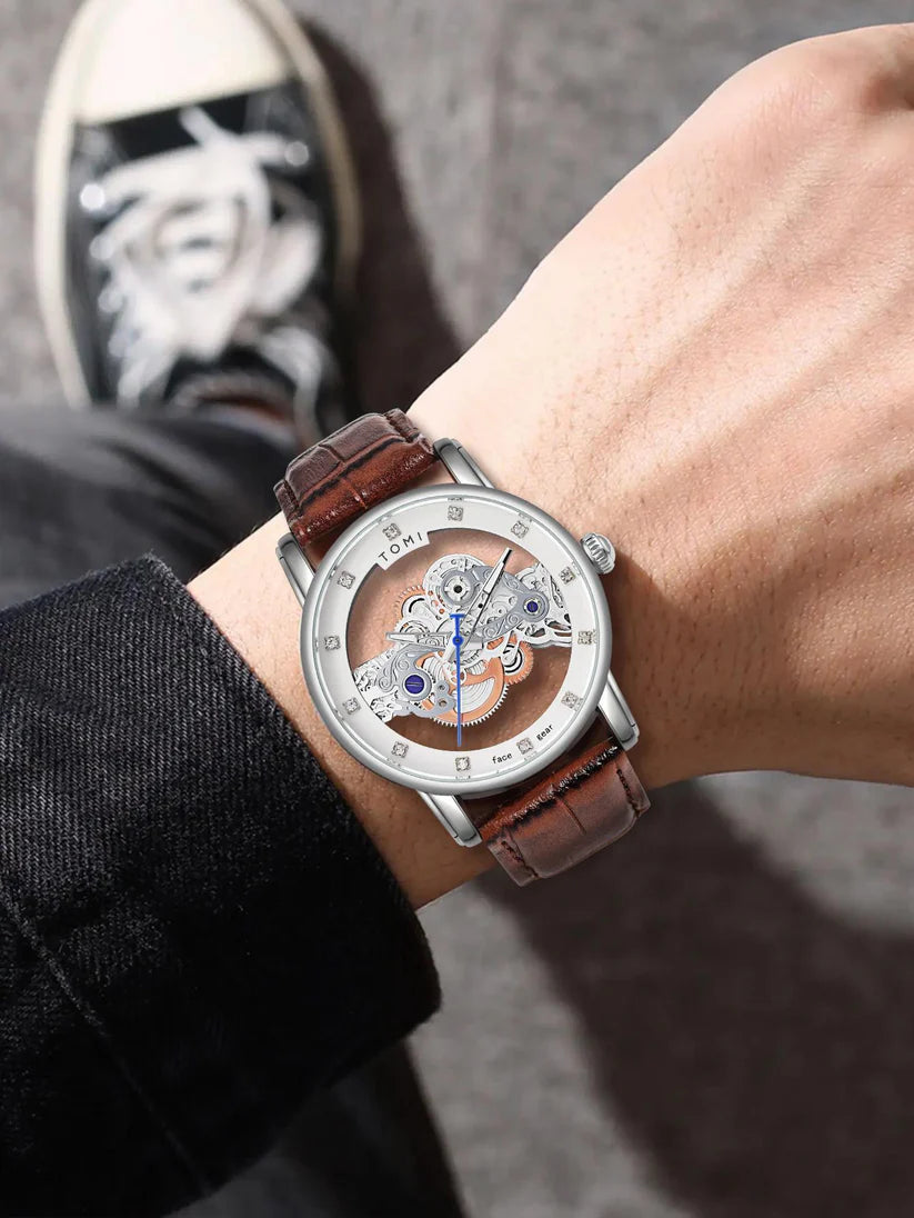 TOMI T-102 Skelton Face Gear Dual Strap Watch - Tomi Watches