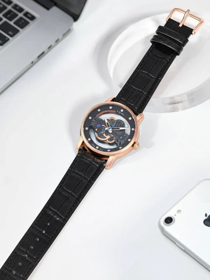 TOMI T-102 Skelton Face Gear Dual Strap Watch - Tomi Watches