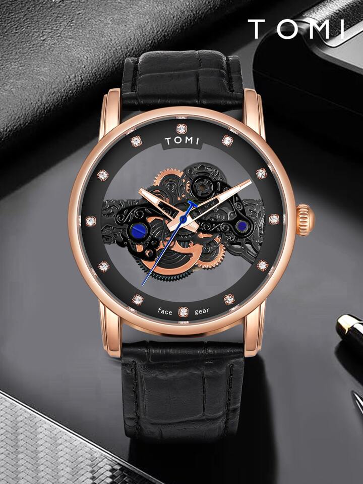 TOMI T-102 Skelton Face Gear Dual Strap Watch - Tomi Watches