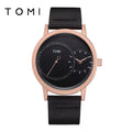 TOMI T-087 Vintage Classic Unisex Wrist Watch Black Dial with Rose Gold Case and Black Band