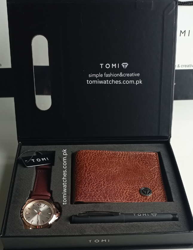TOMI T-041 3PCS  Gift Box Set with Watch, Wallet & Pen - Tomi Watches