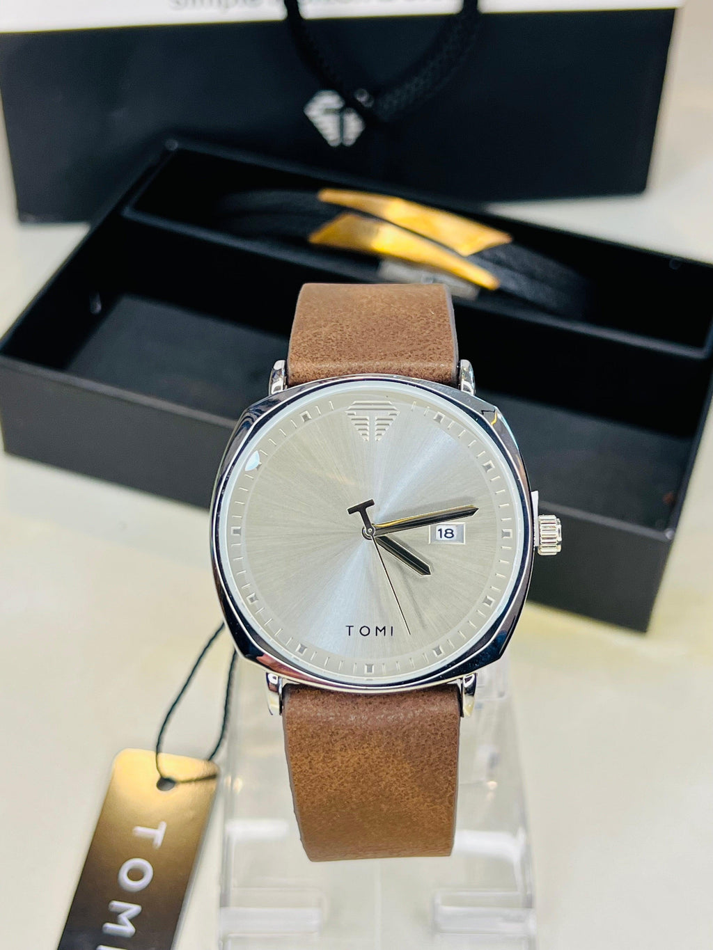 TOMI T-044 Watch & Bracelet Set with Brown Leather Watch