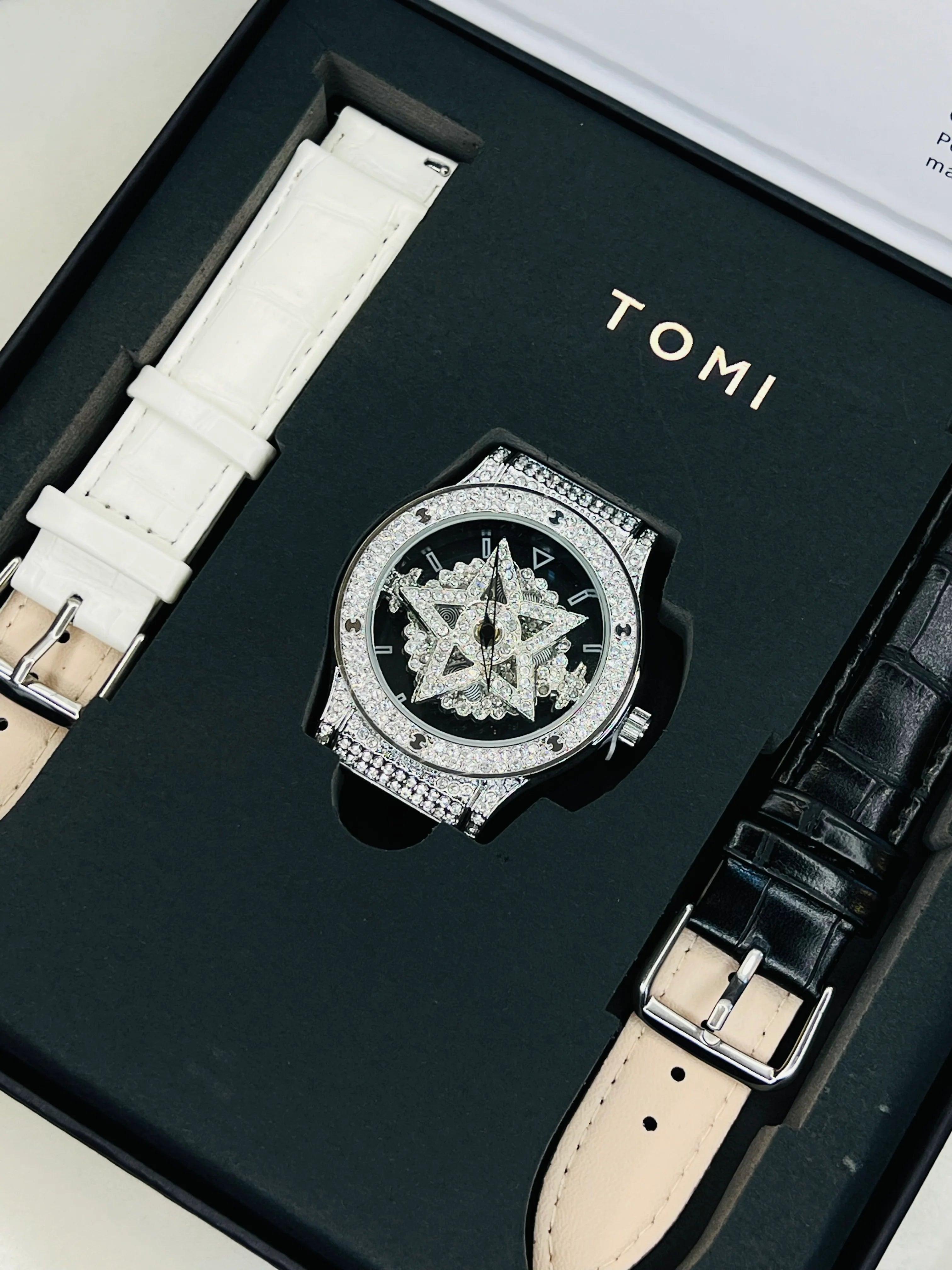 TOMI Iced Out Spinner Face Gear Silver - Tomi Watches