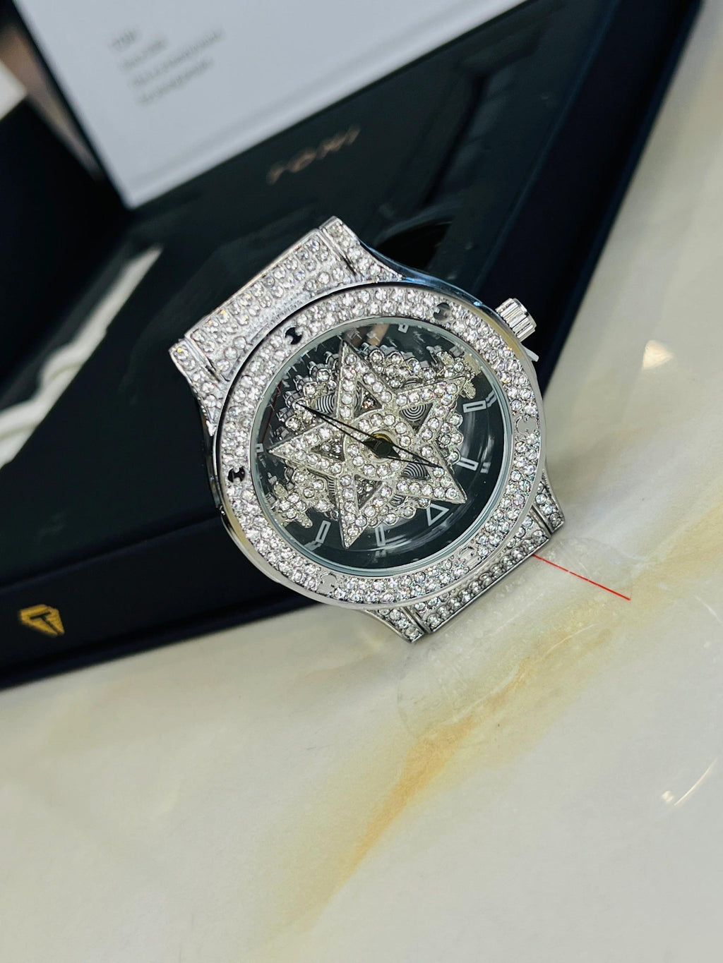 TOMI Iced Out Spinner Face Gear Silver - Tomi Watches