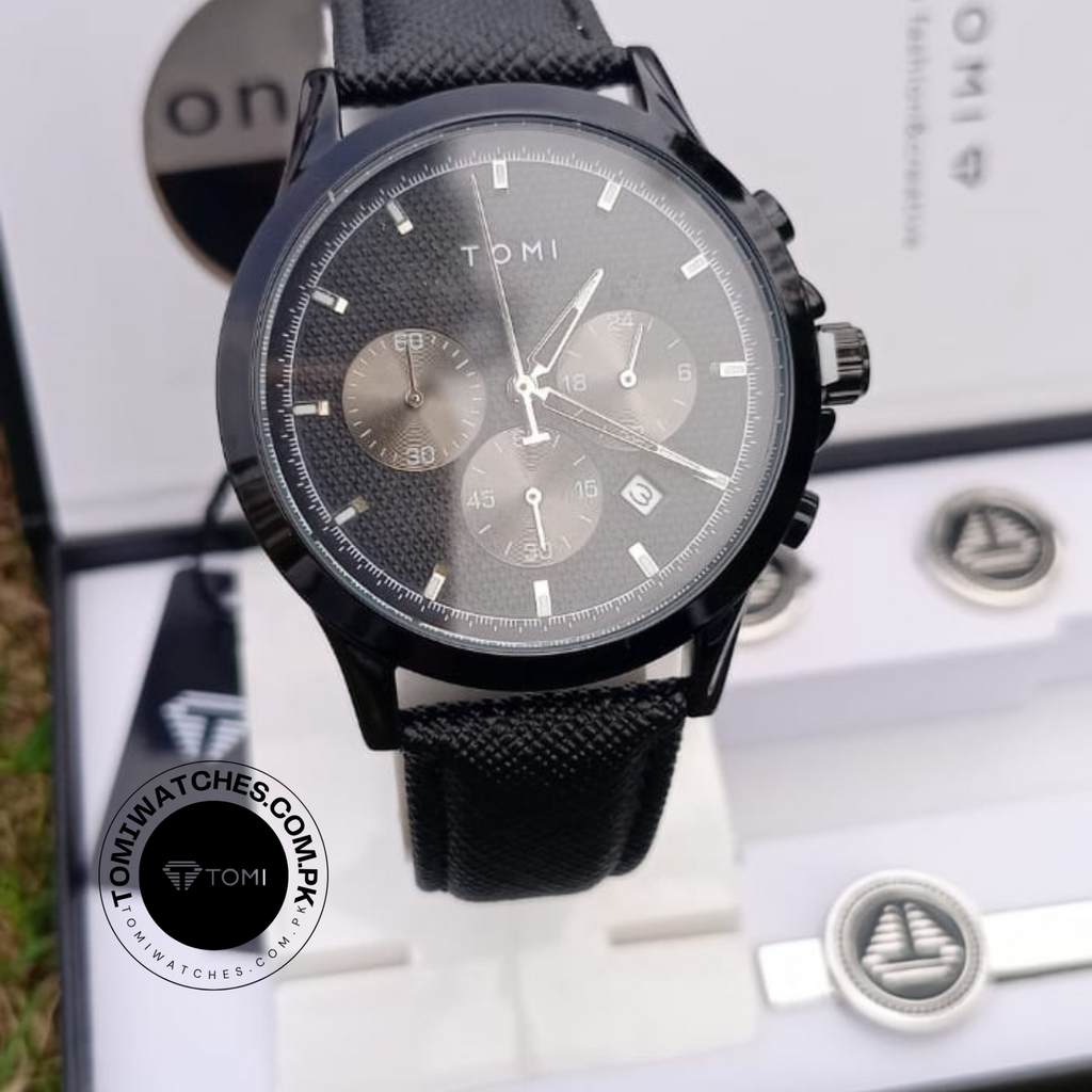 Tomi T-604 Men’s Luxury Stainless Steel Watch with Tomi Logo Cufflinks | Premium Quartz Wristwatch - Tomi Watches