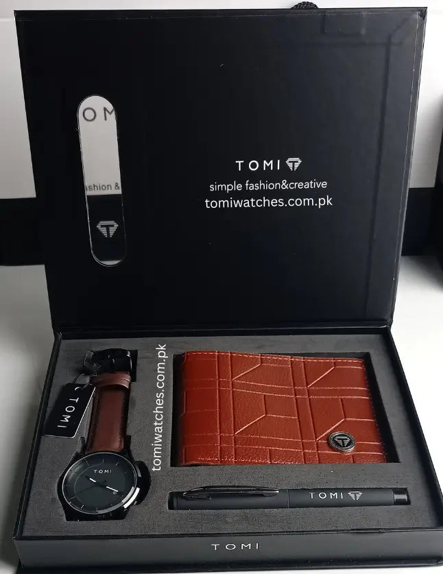 TOMI T-101 3PCS  Gift Box Set with Watch, Wallet & Pen - Tomi Watches
