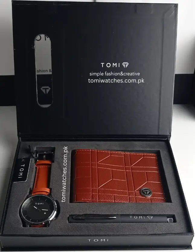 TOMI T-101 3PCS  Gift Box Set with Watch, Wallet & Pen - Tomi Watches