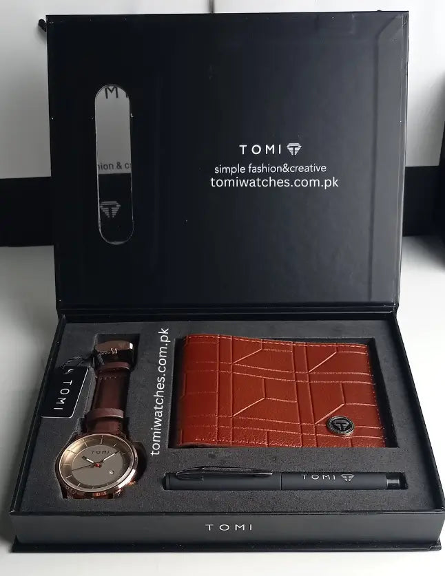 TOMI T-101 3PCS  Gift Box Set with Watch, Wallet & Pen - Tomi Watches