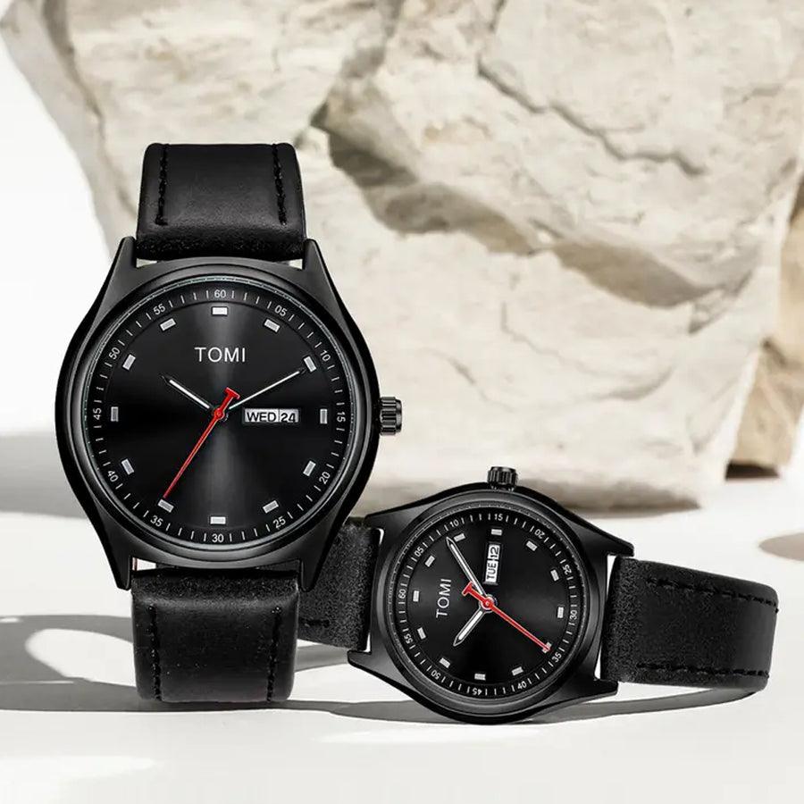 TOMI T-030 Couple Watch Date Day Leather Straps - Tomi Watches