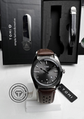 TOMI T-098 black dial watch with brown leather strap and gift box