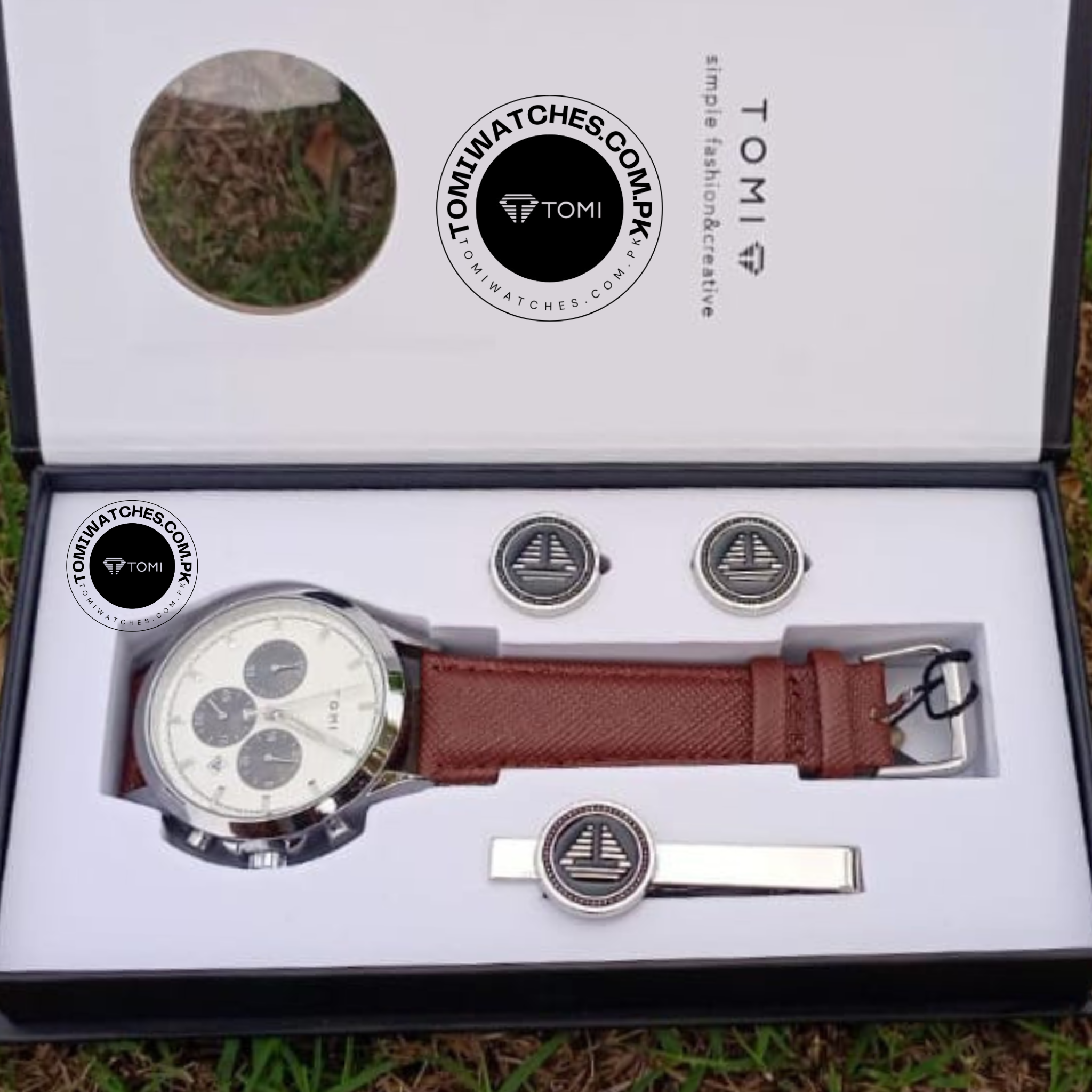 Tomi T-604 Men’s Luxury Stainless Steel Watch with Tomi Logo Cufflinks | Premium Quartz Wristwatch - Tomi Watches