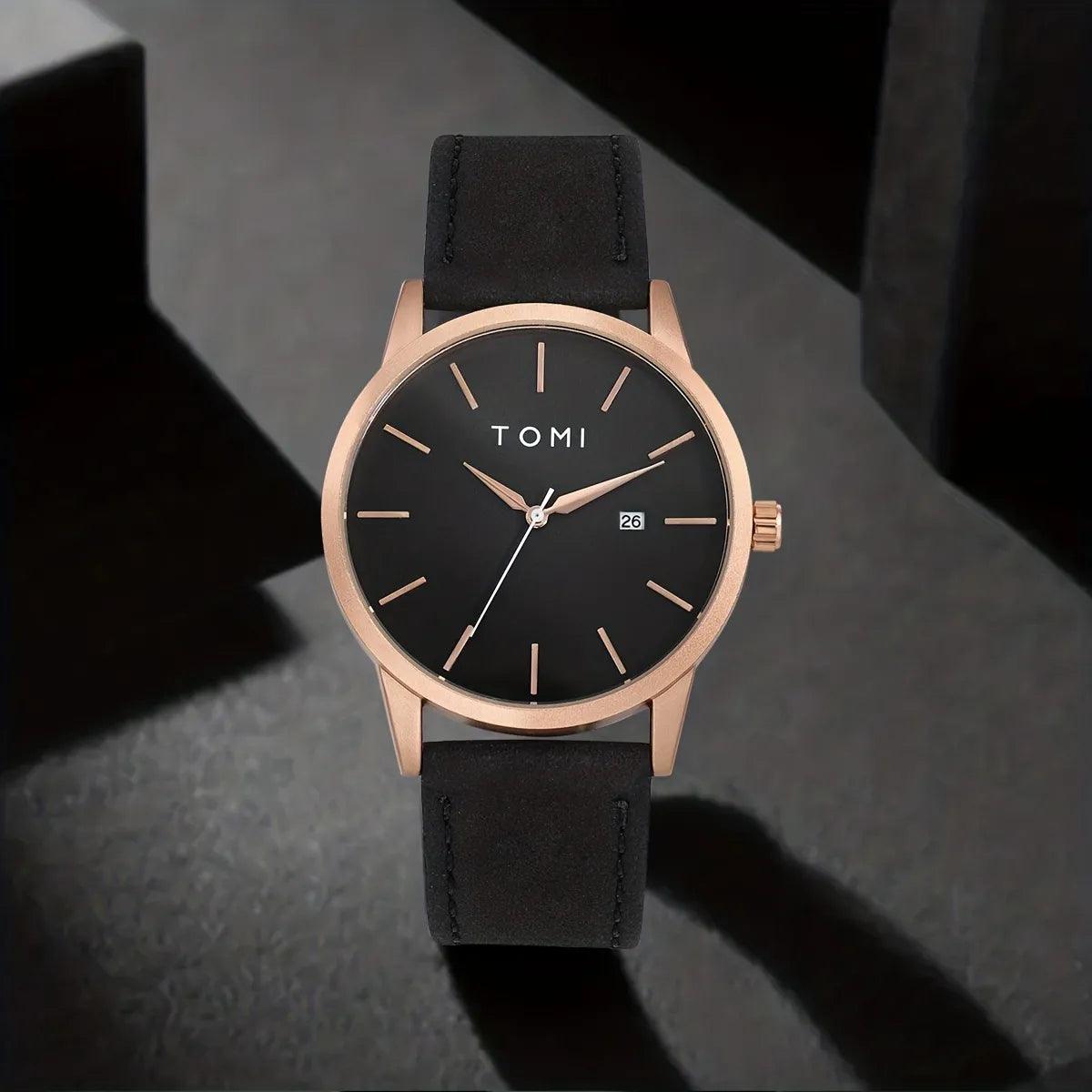 TOMI T-071 Watch For Men Date Quartz Round Shape - Tomi Watches