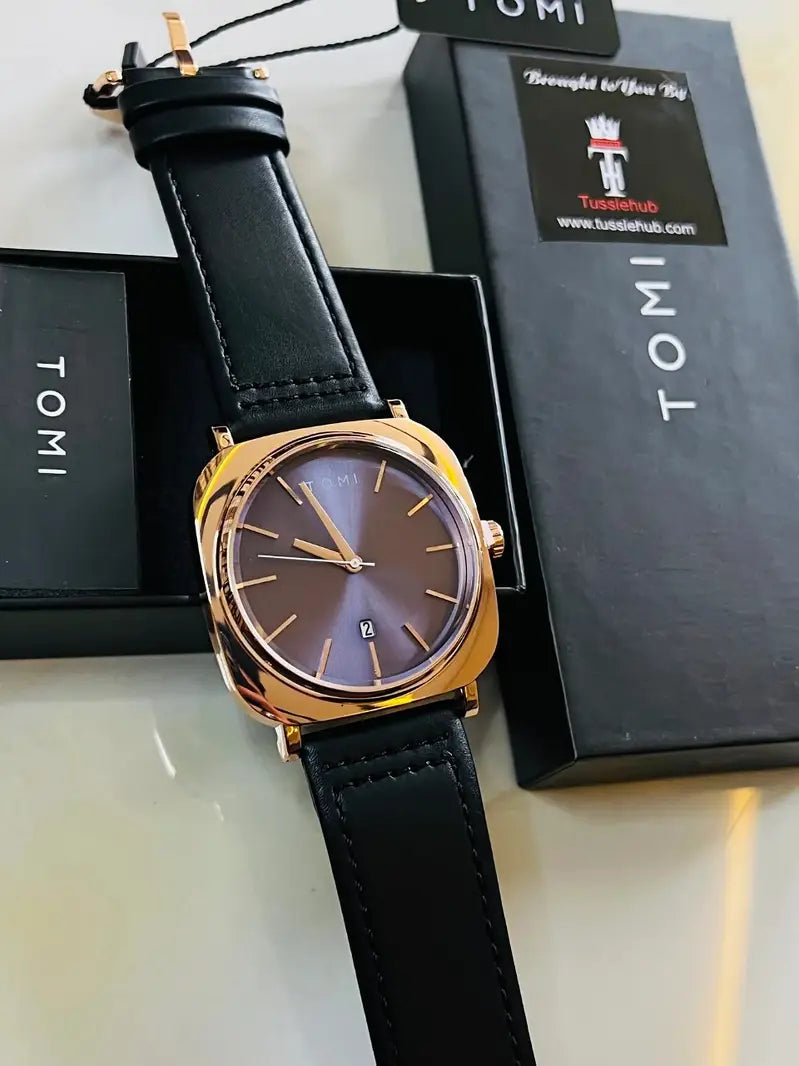 TOMI T-084 Men's Leather Strap Quartz Date Watch - Tomi Watches