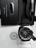 TOMI T-112 black leather strap watch with geometric black dial