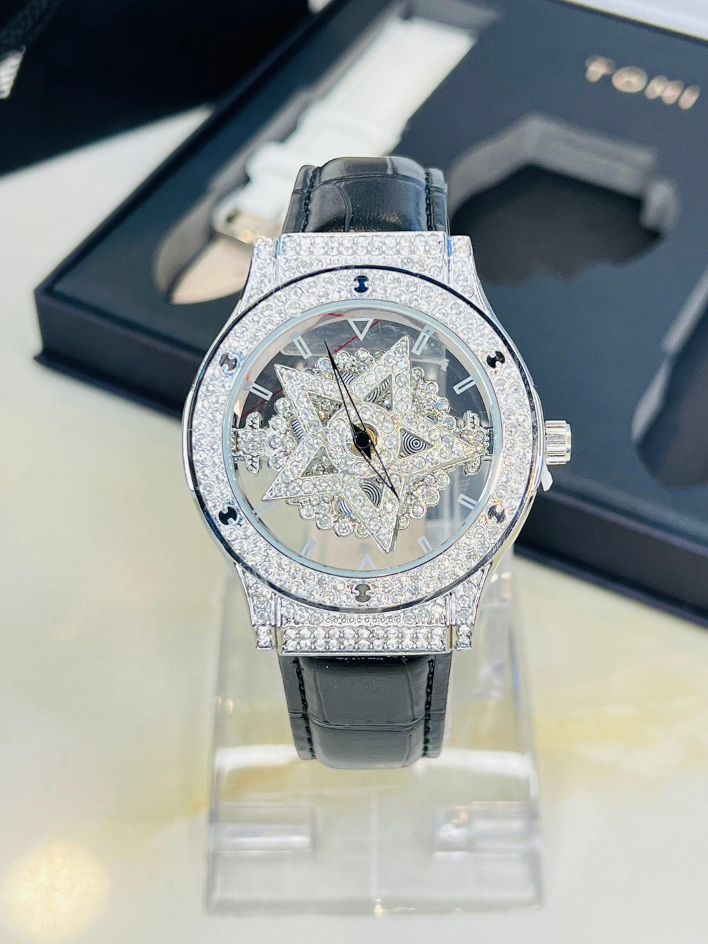 TOMI Iced Out Spinner Face Gear Silver - Tomi Watches