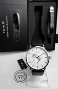 TOMI T-042 white dial watch with black leather strap and gift box
