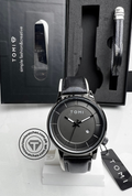 TOMI T-101 dark grey dial watch with black leather strap