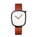 TOMI T-077 Unisex Casual Quartz Watch White Face with Black Case and Brown Leather Strap