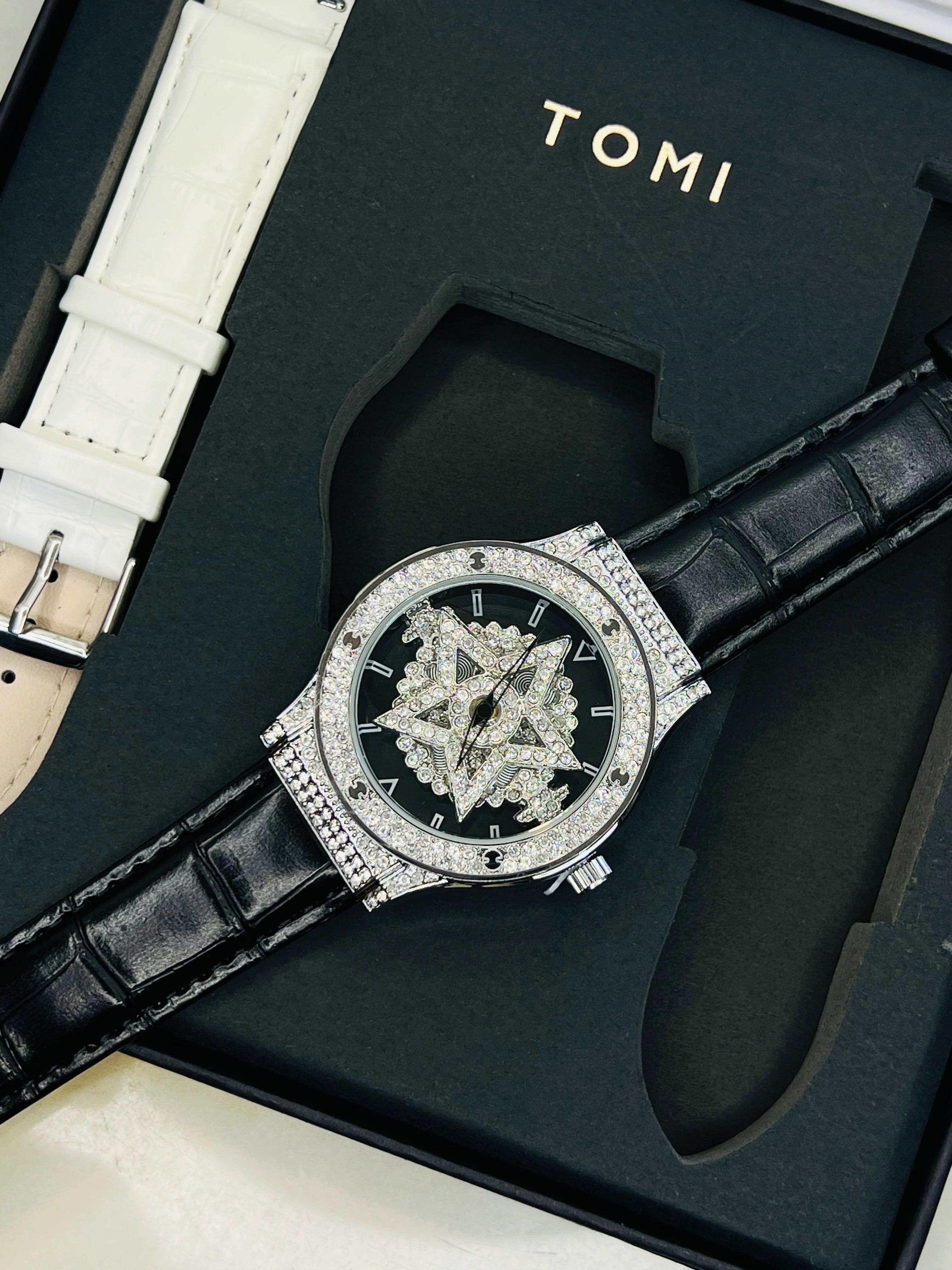 TOMI Iced Out Spinner Face Gear Silver - Tomi Watches