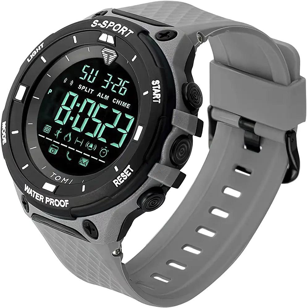 TOMI T-214 Men's Digital Sports Watch - Light grey digital sports watch with a black digital face.
