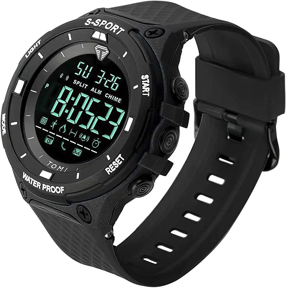 TOMI T-214 Men's Digital Sports Watch - All-black digital sports watch with a rugged strap.