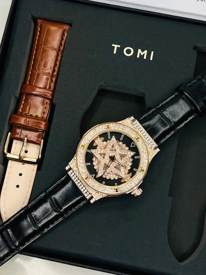 TOMI Skelton Iced Out Spinner Face Gear Silver - Tomi Watches