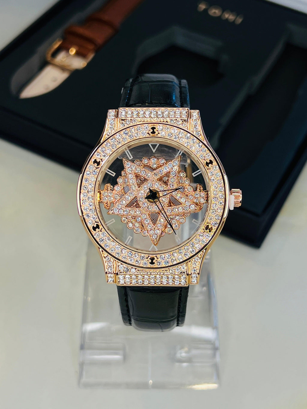 TOMI Iced Out Spinner Face Gear RoseGold - Tomi Watches